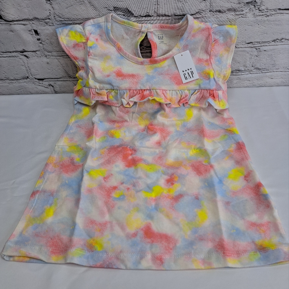 'BABY GAP' ANGEL~SLEEVE TOP RUFFLE~FRONT KEY~HOLE BUTTON BACK PASTEL